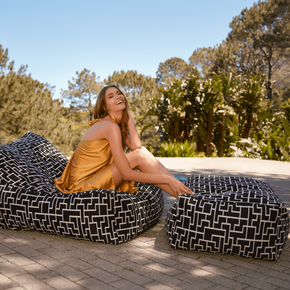 European Lounger & Ottoman Combo - WAZ Signature Black & White Block